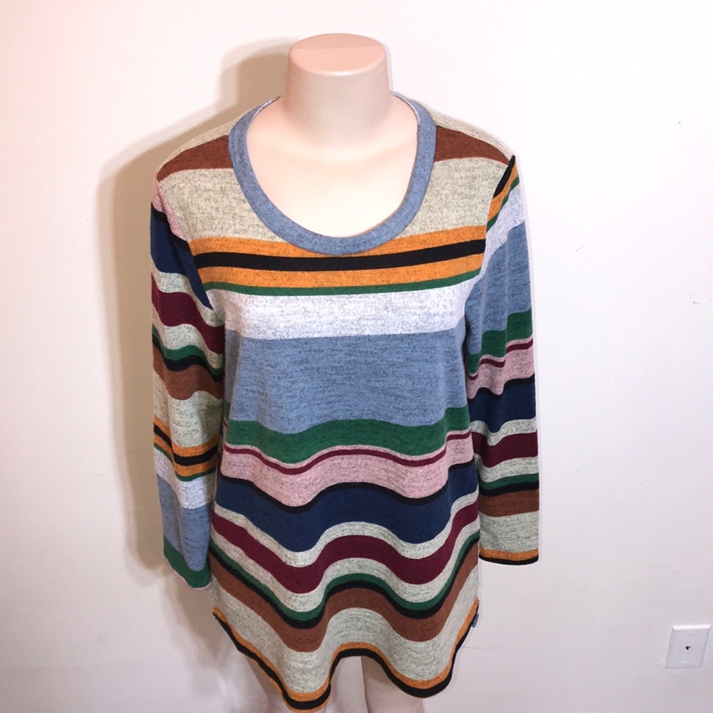 Bombom Fuzzy Soft Striped Color Block Long Sweater - image 2